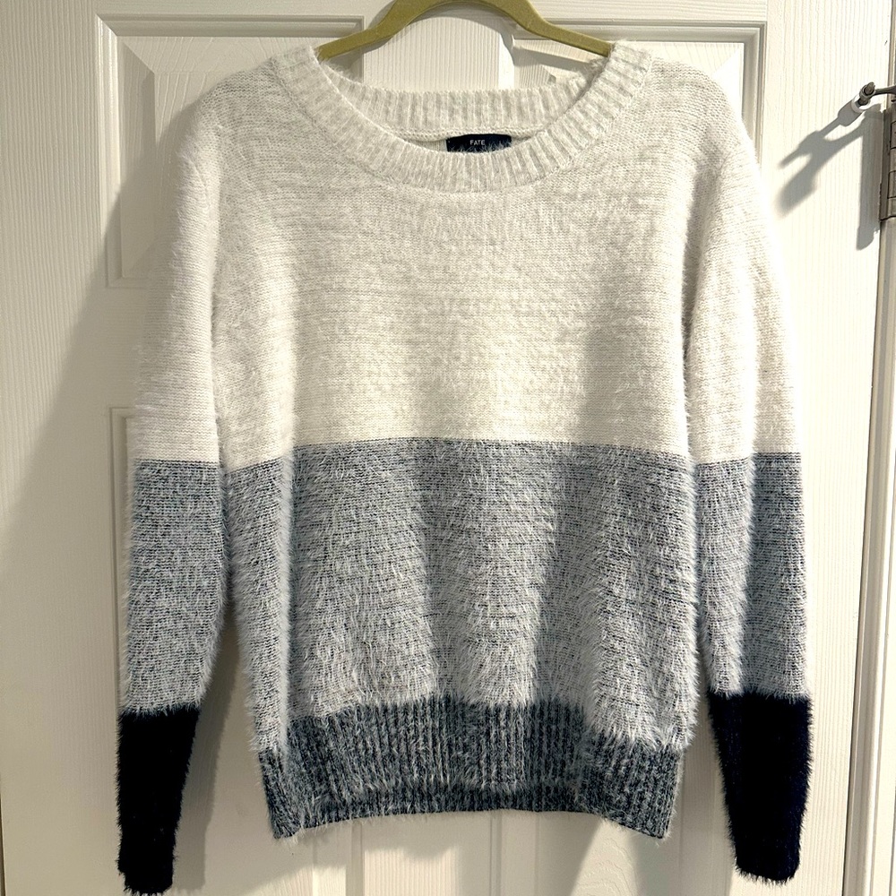 Fate black and white fuzzy sweater.  Size XS.